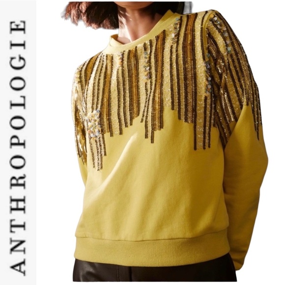 Anthropologie Tops - NWT Anthropologie Let Me Be Disco Sequin Sweatshirt gold xs